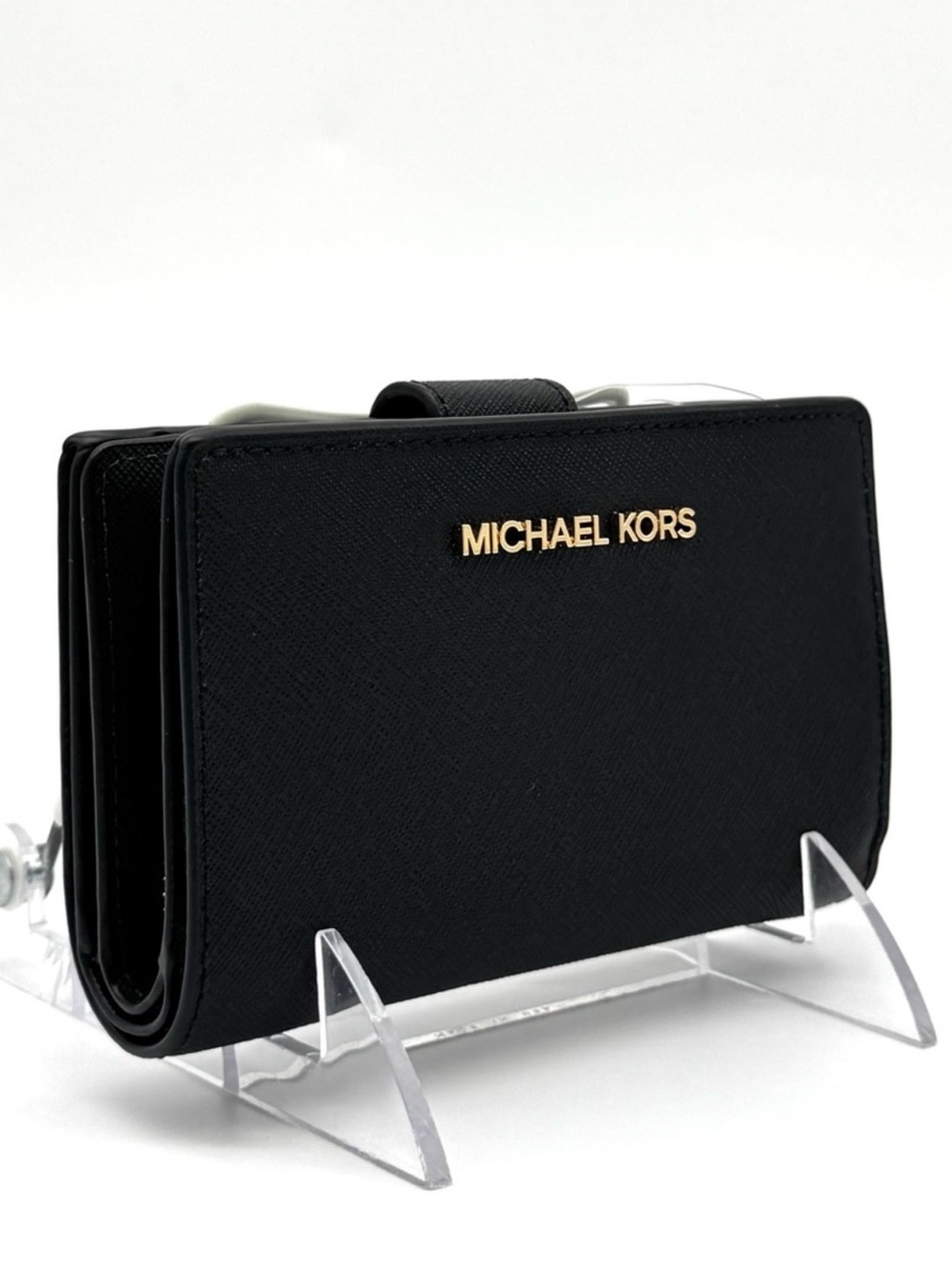 Michael Kors Medium Bifold Zip Chain Wallet Black/Gold